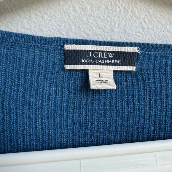 J. Crew Featherweight 100% Cashmere Blue Button Cropped Cardigan Size Large - Picture 4 of 8